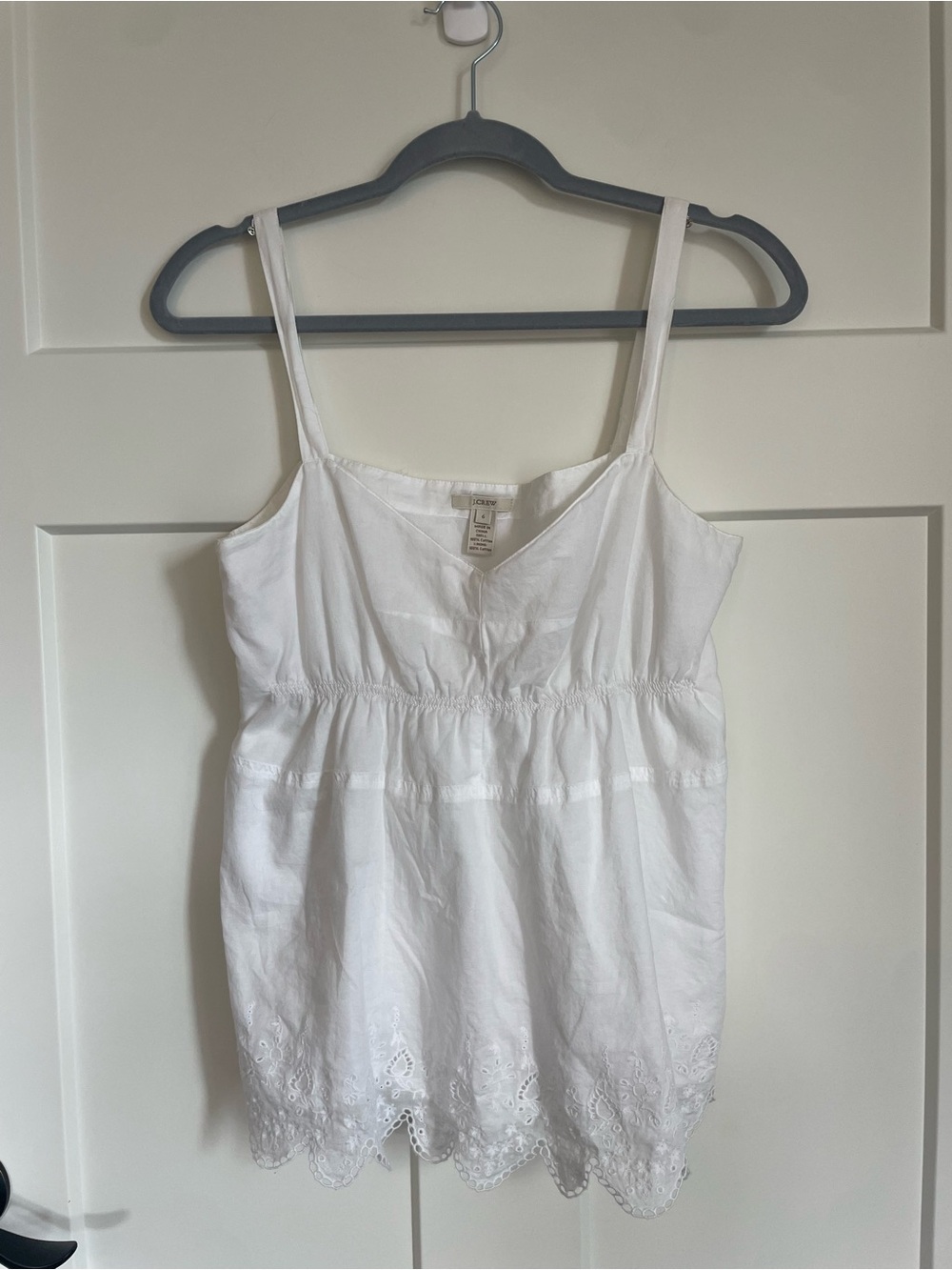 J. Crew White Eyelet Babydoll Tank Top 100% Cotton Sz 6